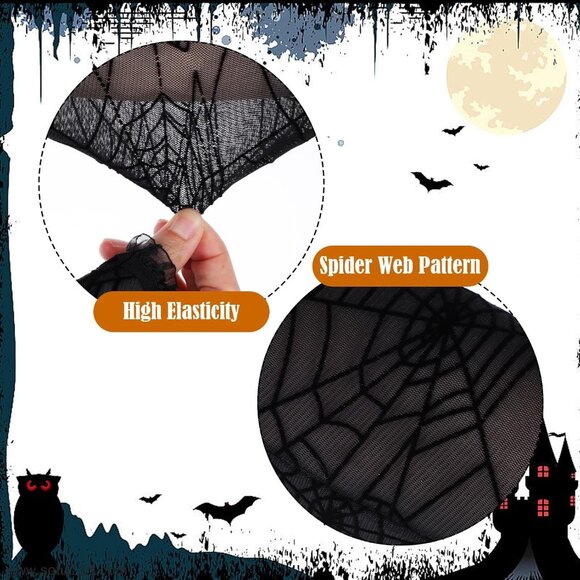 Women's Spider Web Gloves Sheer Spider Web Arm Warmer Black Lace Fingerless Glov - Picture 6 of 8